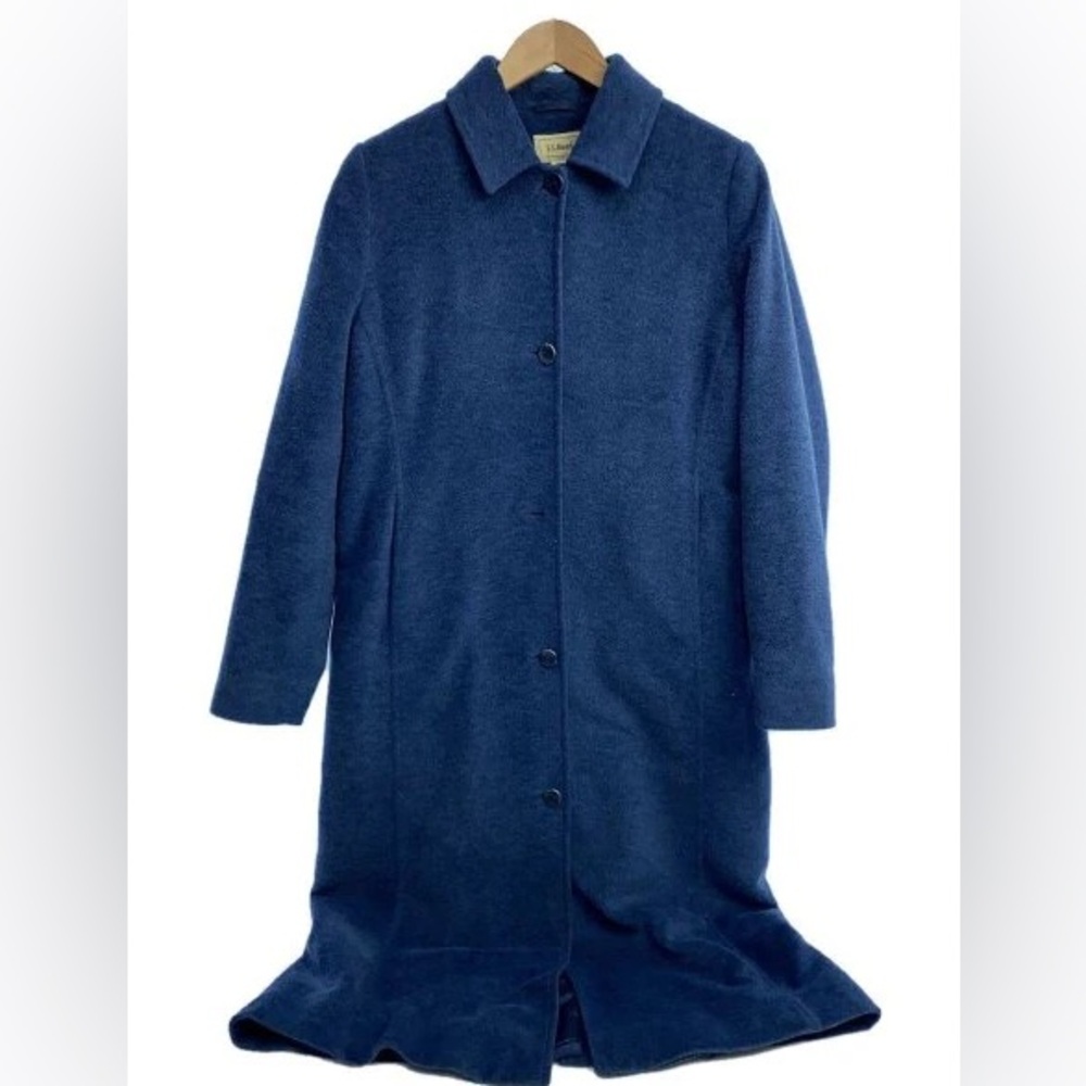 L.L. Bean Blue Wool Calf-Length Trench Coat